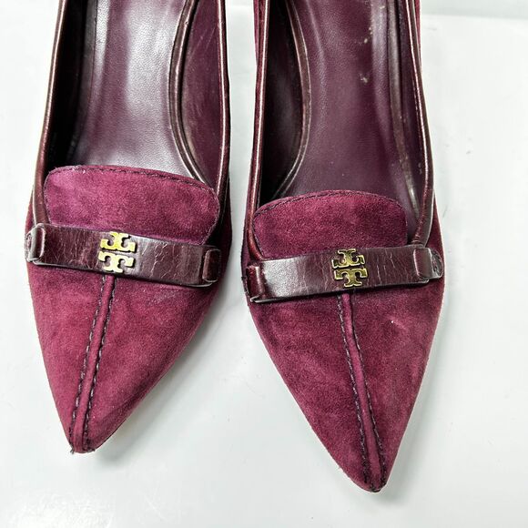 Tory Burch Women's Eliza Burgundy Suede Pointed Toe Loafer Style Pumps Size 9M - Picture 3 of 13